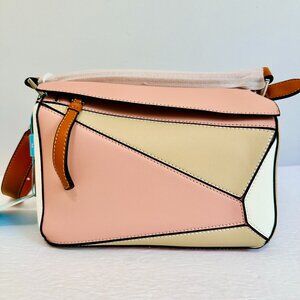 TIFFANY & FRED PARIS SMOOTH LEATHER PUZZLE CROSSBODY SHOULDER BAG PINK WHITE